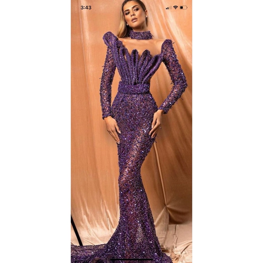 Albina Dyla Purple Embellished Dress-New
